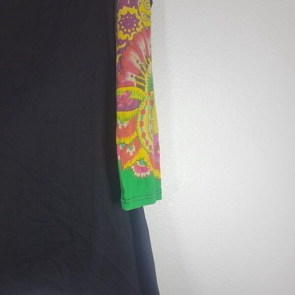 Desigual Long Sleeve Graphic Dress Large 90s Embroidered Floral Indie Sleeze - Picture 11 of 12